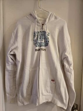 Burton White Zip-Up Hoodie with Graphic Chest Print